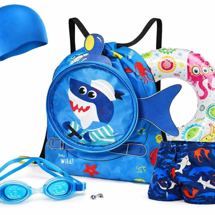Kids Swimming Kit Set (3–8 Years) – Swim Bag with Cap, Goggles, Shorts & Inflatable Ring – Beach & Pool Combo Pack fancydresswale.com