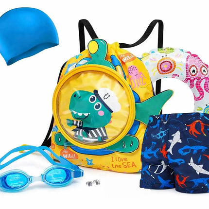 Kids Swimming Kit Set (3–8 Years) – Swim Bag with Cap, Goggles, Shorts & Inflatable Ring – Beach & Pool Combo Pack fancydresswale.com