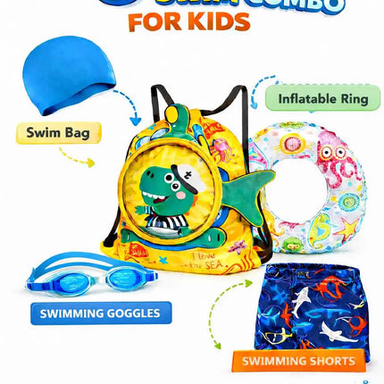 Kids Swimming Kit Set (3–8 Years) – Swim Bag with Cap, Goggles, Shorts & Inflatable Ring – Beach & Pool Combo Pack fancydresswale.com