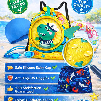 Kids Swimming Kit Set (3–8 Years) – Swim Bag with Cap, Goggles, Shorts & Inflatable Ring – Beach & Pool Combo Pack fancydresswale.com