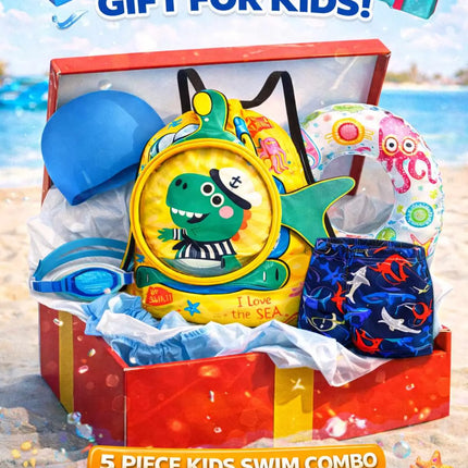 Kids Swimming Kit Set (3–8 Years) – Swim Bag with Cap, Goggles, Shorts & Inflatable Ring – Beach & Pool Combo Pack fancydresswale.com
