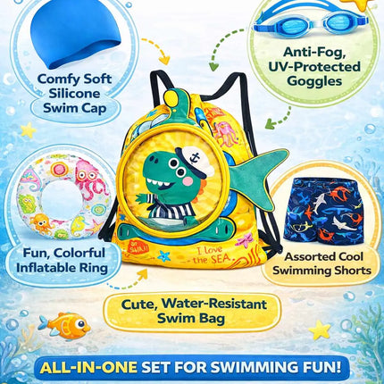 Kids Swimming Kit Set (3–8 Years) – Swim Bag with Cap, Goggles, Shorts & Inflatable Ring – Beach & Pool Combo Pack fancydresswale.com