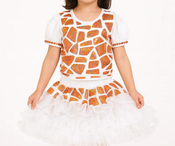 western dance dress Kids White & Orange Glitter Sequin western dance dress  Dance Costume with Puffy Sleeves & – fancydresswale.com