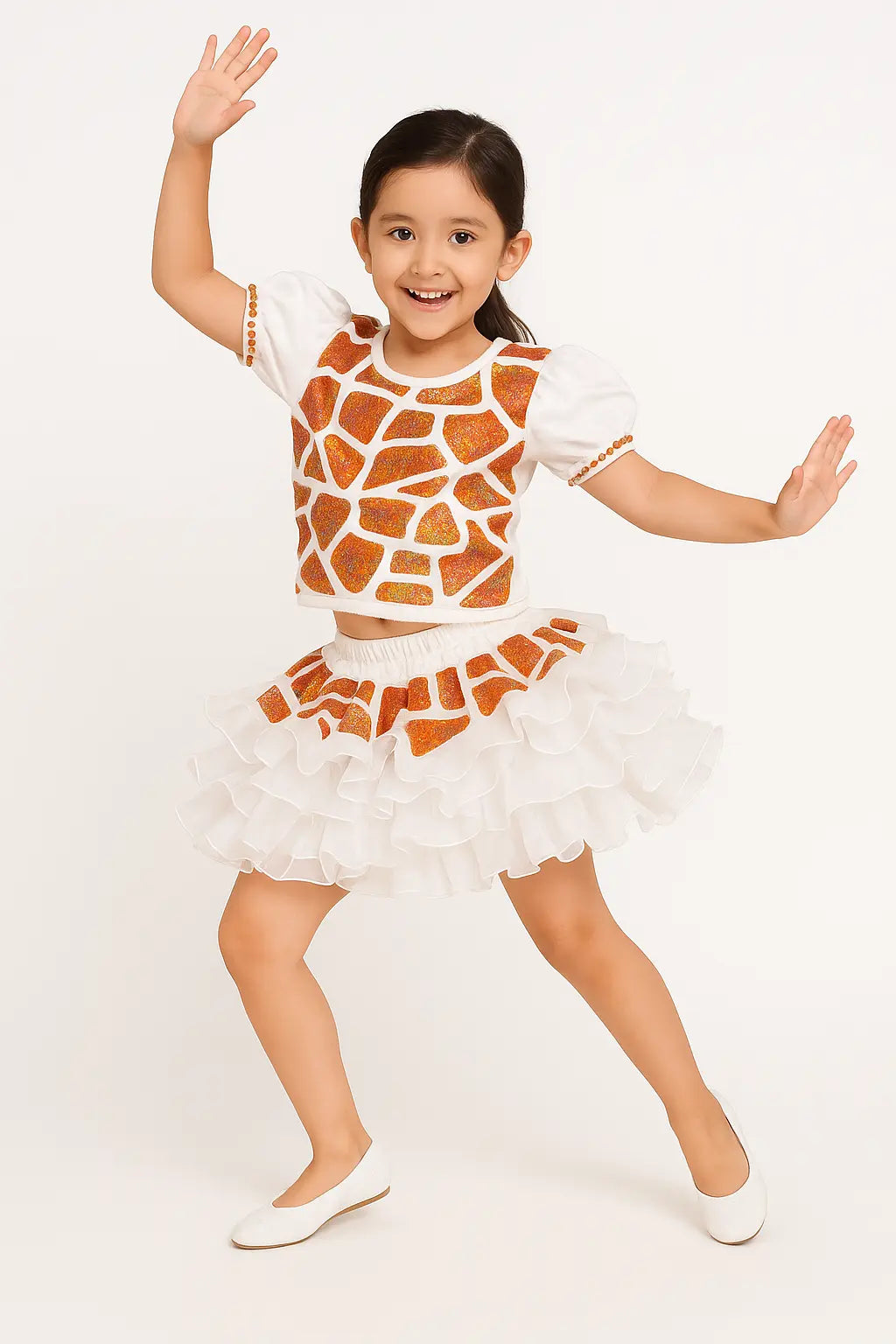 western dance dress Kids White & Orange Glitter Sequin western dance dress Dance Costume with Puffy Sleeves & fancydresswale.com western dance dress Kids White & Orange Glitter Sequin western dance dress Dance Costume with Puffy Sleeves & fancydresswale.com