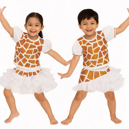 Kids White & Orange Glitter Sequin Dance Costume with Puffy Sleeves & Layered Skirt – Fancy Dress for Girls Fancydresswale.com