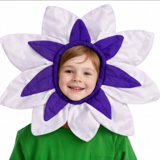 Kids White & Purple Flower Fancy Dress Costume | Flower Head Cutout with Green Jumpsuit for School Functions & Fancy Dress Competitions (Ages 2–10) fancydresswale.com