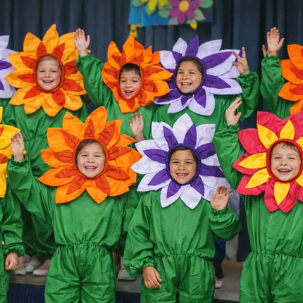 Kids White & Purple Flower Fancy Dress Costume | Flower Head Cutout with Green Jumpsuit for School Functions & Fancy Dress Competitions (Ages 2–10) fancydresswale.com