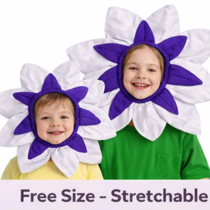 Kids White & Purple Flower Fancy Dress Costume | Flower Head Cutout with Green Jumpsuit for School Functions & Fancy Dress Competitions (Ages 2–10) fancydresswale.com