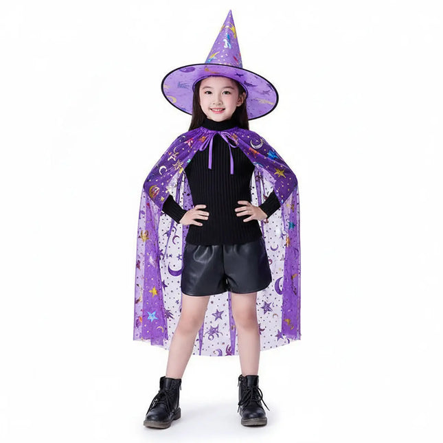 Kids Witch & Wizard Costume Set with Hat and Cape | Halloween Fancy Dress Cloak for Boys & Girls by FancyDressWale fancydresswale.com