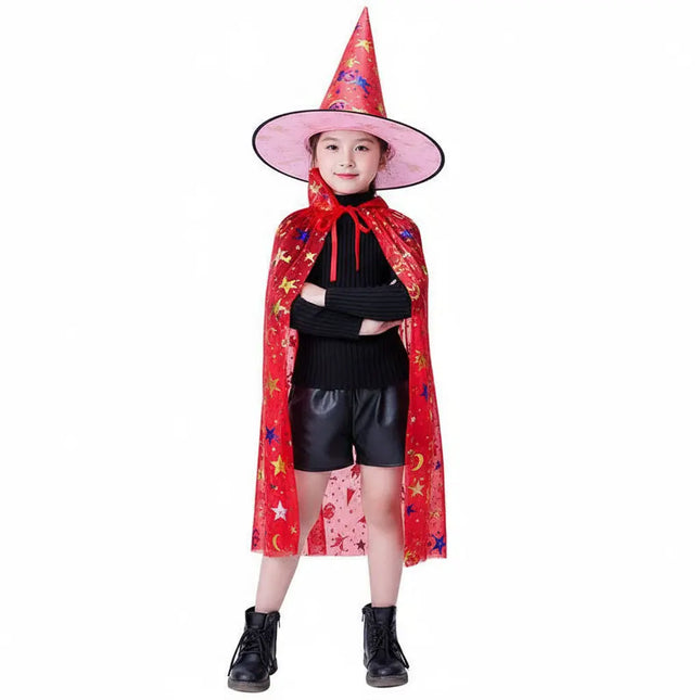 Kids Witch & Wizard Costume Set with Hat and Cape | Halloween Fancy Dress Cloak for Boys & Girls by FancyDressWale fancydresswale.com
