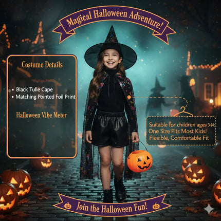 Kids Witch & Wizard Costume Set with Hat and Cape | Halloween Fancy Dress Cloak for Boys & Girls by FancyDressWale fancydresswale.com