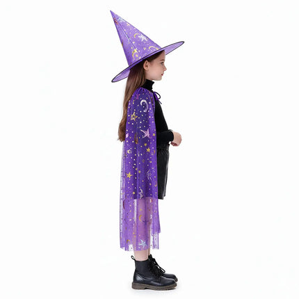 Kids Witch & Wizard Costume Set with Hat and Cape | Halloween Fancy Dress Cloak for Boys & Girls by FancyDressWale fancydresswale.com