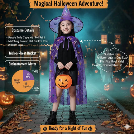 Kids Witch & Wizard Costume Set with Hat and Cape | Halloween Fancy Dress Cloak for Boys & Girls by FancyDressWale fancydresswale.com