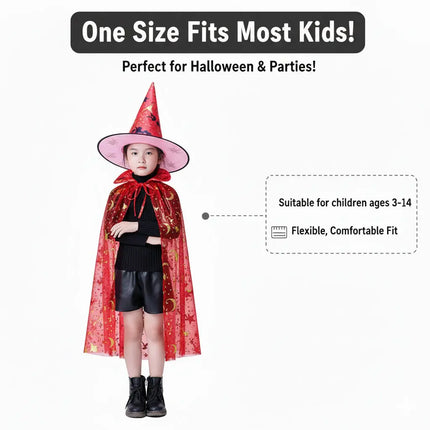 Kids Witch & Wizard Costume Set with Hat and Cape | Halloween Fancy Dress Cloak for Boys & Girls by FancyDressWale fancydresswale.com