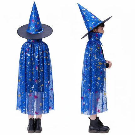 Kids Witch & Wizard Costume Set with Hat and Cape | Halloween Fancy Dress Cloak for Boys & Girls by FancyDressWale fancydresswale.com