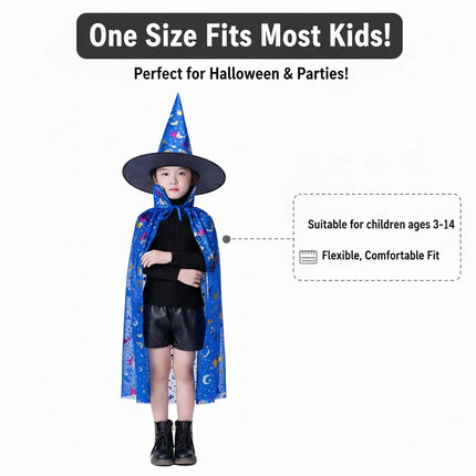 Kids Witch & Wizard Costume Set with Hat and Cape | Halloween Fancy Dress Cloak for Boys & Girls by FancyDressWale fancydresswale.com