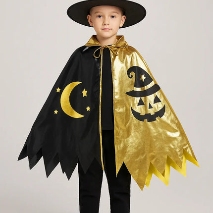Kids Wizard Costume with Hat & Cloak – Black & Gold Halloween Outfit (3–12 Years) fancydresswale.com