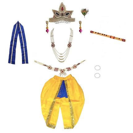Krishna Baby Dress Set with Patka, Bajuband, Kundal, Bansuri, Morepankh Kardhani | Navy Blue fancydresswale.com