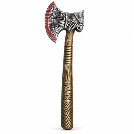 Kulhadi with ornate silver-tone axe head, red border detail and gold-tone handle