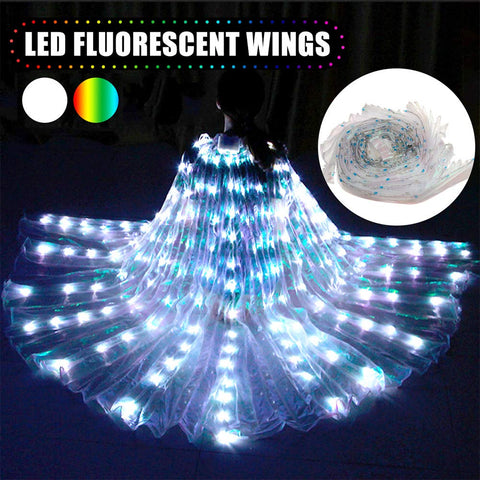 LED Isis Wings Glow Light Up Russian Belly Dance Costumes with Sticks Performance Clothing Carnival Halloween