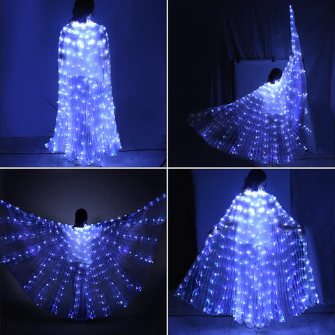 LED Isis Wings Glow Light Up Russian Belly Dance Costumes with Sticks Performance Clothing Carnival Halloween