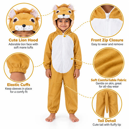 Kids Lion Costume Jumpsuit with Hood - front view