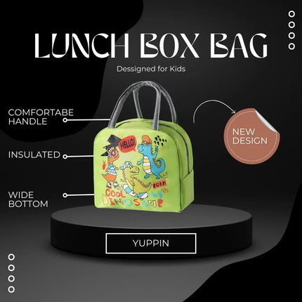 Lunch Box Insulated Bag Soft Leakproof Lunch Bag for Kids Men Women, Durable Thermal Lunch Pail for School Work Office | Fit 6 Cans-Green Dino Fancydresswale