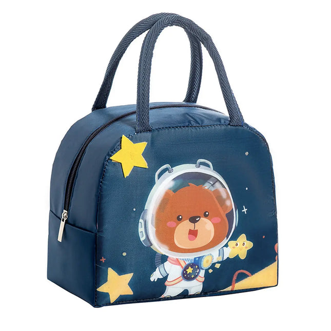 Lunch Box Insulated Bag Soft Leakproof Lunch Bag for Kids Men Women, Durable Thermal Lunch Pail for School Work Office | Fit 6 Cans-Navy blue Space Bear Fancydresswale