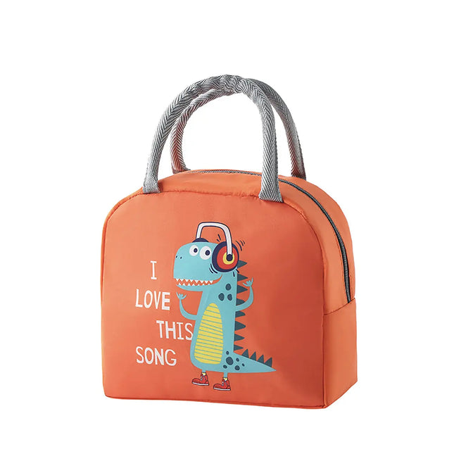 Lunch Box Insulated Bag Soft Leakproof Lunch Bag for Kids Men Women, Durable Thermal Lunch Pail for School Work Office | Fit 6 Cans- Orange Dinosaur Fancydresswale