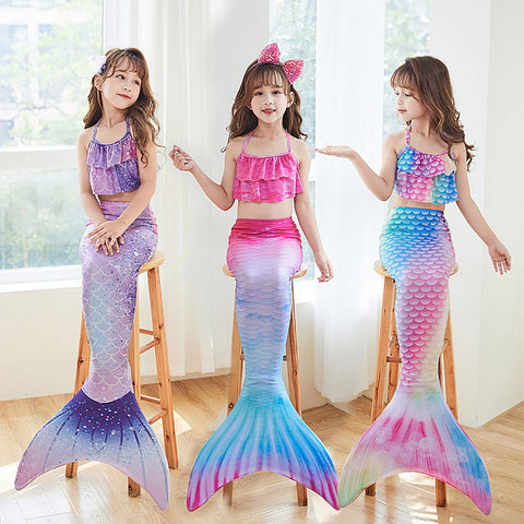 Fancydresswale Mermaid 3 pc swimsuit for Girls with large fin option- Stars