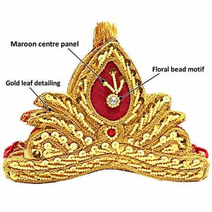 Royal Golden Mukut Crown with Burgundy Panel for Kids (8-12 Years) – Set of 12