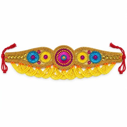 Multi Moti Belt – Colourful Rosette Kamar Belt with Yellow Bead Fringe fancydresswale.com
