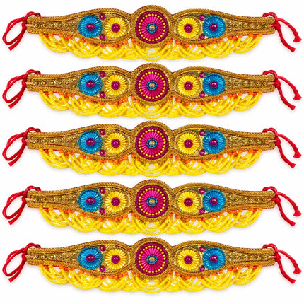 Multi Moti Belt – Colourful Rosette Kamar Belt with Yellow Bead Fringe fancydresswale.com