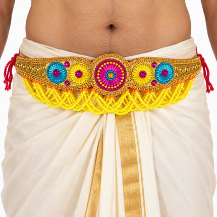 Multi Moti Belt – Colourful Rosette Kamar Belt with Yellow Bead Fringe fancydresswale.com
