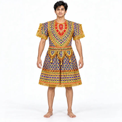Multicolour Blue & Purple Raja Coat with Gold Detailing | Kids Ramleela Costume fancydresswale.com