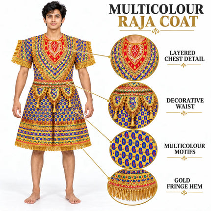 Multicolour Blue & Purple Raja Coat with Gold Detailing | Kids Ramleela Costume fancydresswale.com
