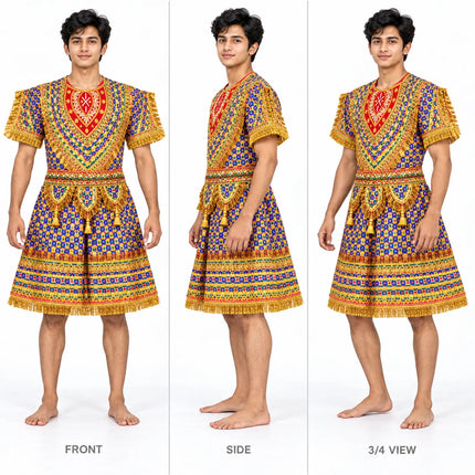 Multicolour Blue & Purple Raja Coat with Gold Detailing | Kids Ramleela Costume fancydresswale.com