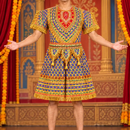 Multicolour Blue & Purple Raja Coat with Gold Detailing | Kids Ramleela Costume fancydresswale.com