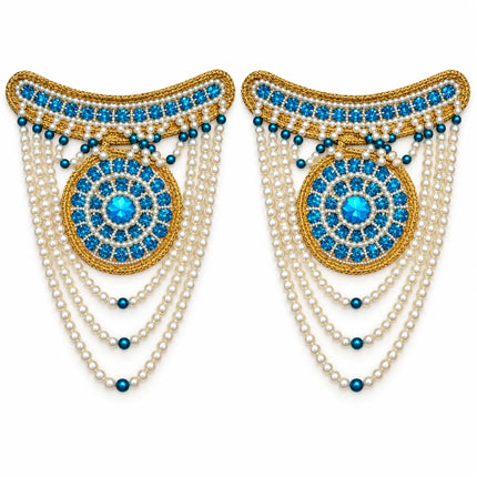 Neckpiece / Elfy – Turquoise Medallion & White Bead Costume Necklace (Pack of 2) fancydresswale.com