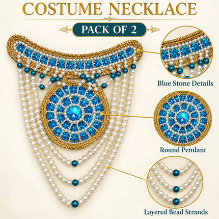 Neckpiece / Elfy – Turquoise Medallion & White Bead Costume Necklace (Pack of 2) fancydresswale.com