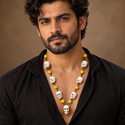 Nimbu Mund Mala – Yellow Beads & Skull Fancy Dress Necklace fancydresswale.com