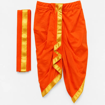 Orange Mahabharat reference drape golden border close-up