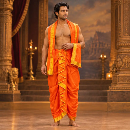 Orange Mahabharat dhoti AI theatrical photoshoot preview