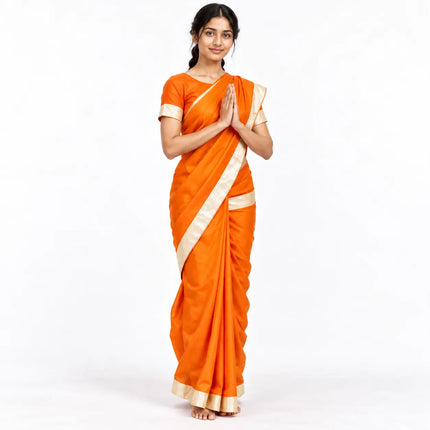 Orange Sita Saree with Pale Gold Border | Ramleela & Fancy Dress Costume fancydresswale.com