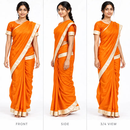 Orange Sita Saree with Pale Gold Border | Ramleela & Fancy Dress Costume fancydresswale.com