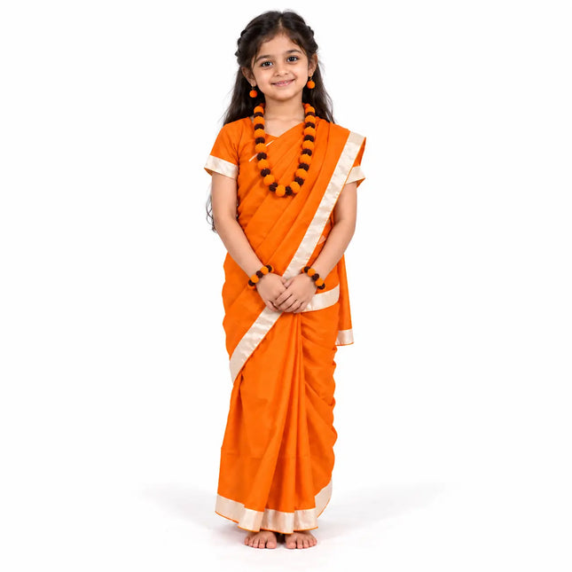 Orange Sita Saree with Pale Gold Border | Ramleela & Fancy Dress Costume fancydresswale.com