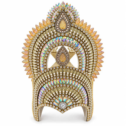 Ornate Gold-Tone Mukut Crown with Iridescent Stone Detailing for Ramleela fancydresswale.com