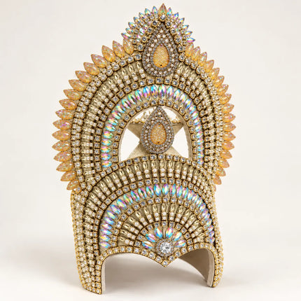 Ornate Gold-Tone Mukut Crown with Iridescent Stone Detailing for Ramleela fancydresswale.com
