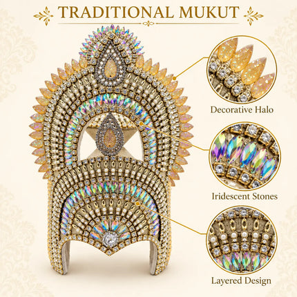 Ornate Gold-Tone Mukut Crown with Iridescent Stone Detailing for Ramleela fancydresswale.com