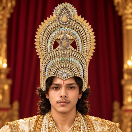 Ornate Gold-Tone Mukut Crown with Iridescent Stone Detailing for Ramleela fancydresswale.com